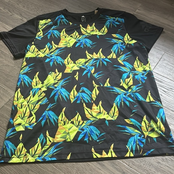 Adidas | Climacool Black and Blue Leaf Print Men's Tee Size Large - Picture 3 of 13